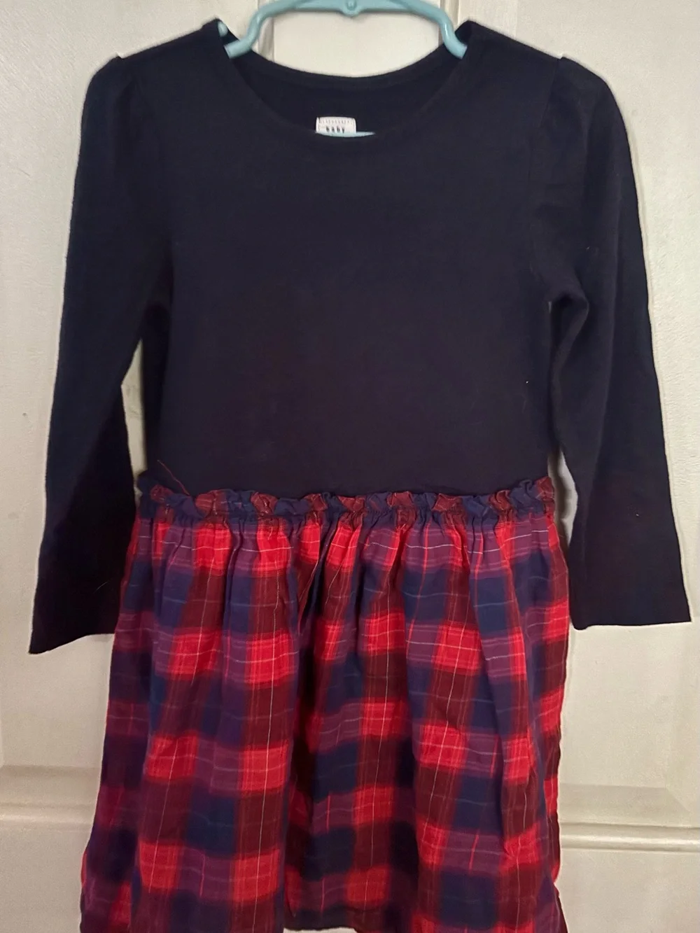 GAP Black Top with Red and Navy Plaid Skirt Dress